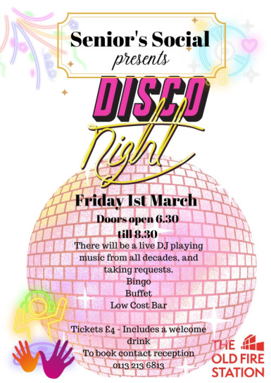 Senior Social - Disco Night 1st March 18:30-20:30 Image